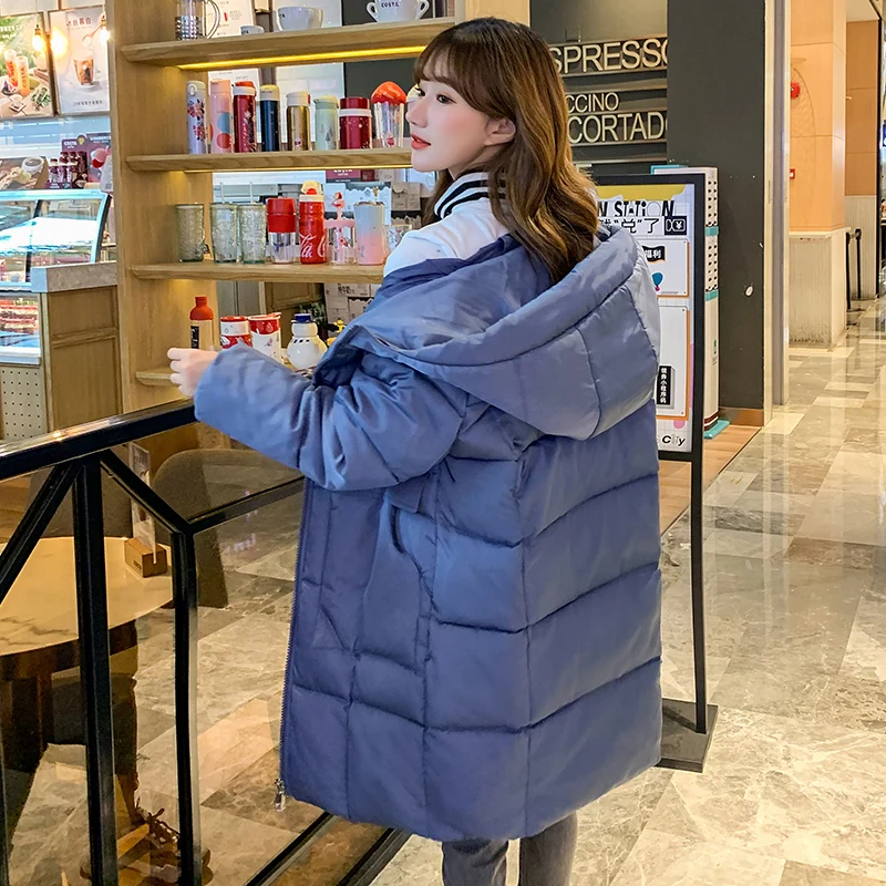 Winter Parkas 2022 Fashion Warm Thicken Long Outerwear Down Cotton Student Stand Collar Hooded Coat Solid Female Casual Jackets