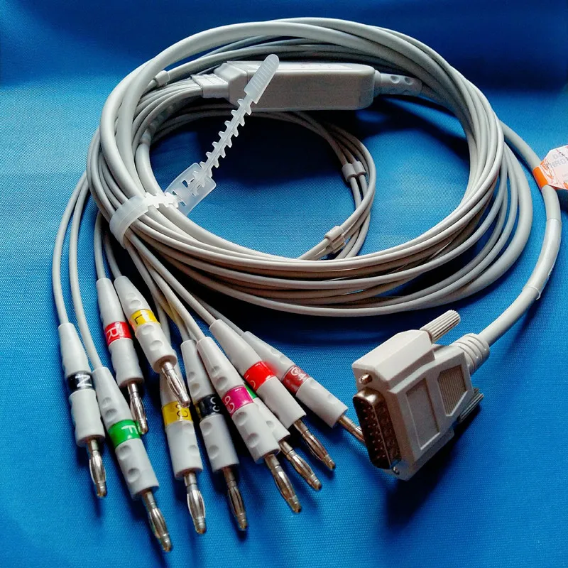 

Compatible for Nihon kohden 9010/9020/9620 ECG Cable with 10 ecg leadwires ekg cable DB 15pin to Banana 4.0 with 10K Resistor