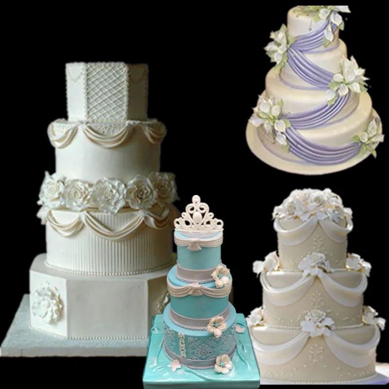 Classic Swag Cake Decorating Mold wedding lace cake border Ribbon curtain Fondant sugarcraft Gumpaste silicone molds