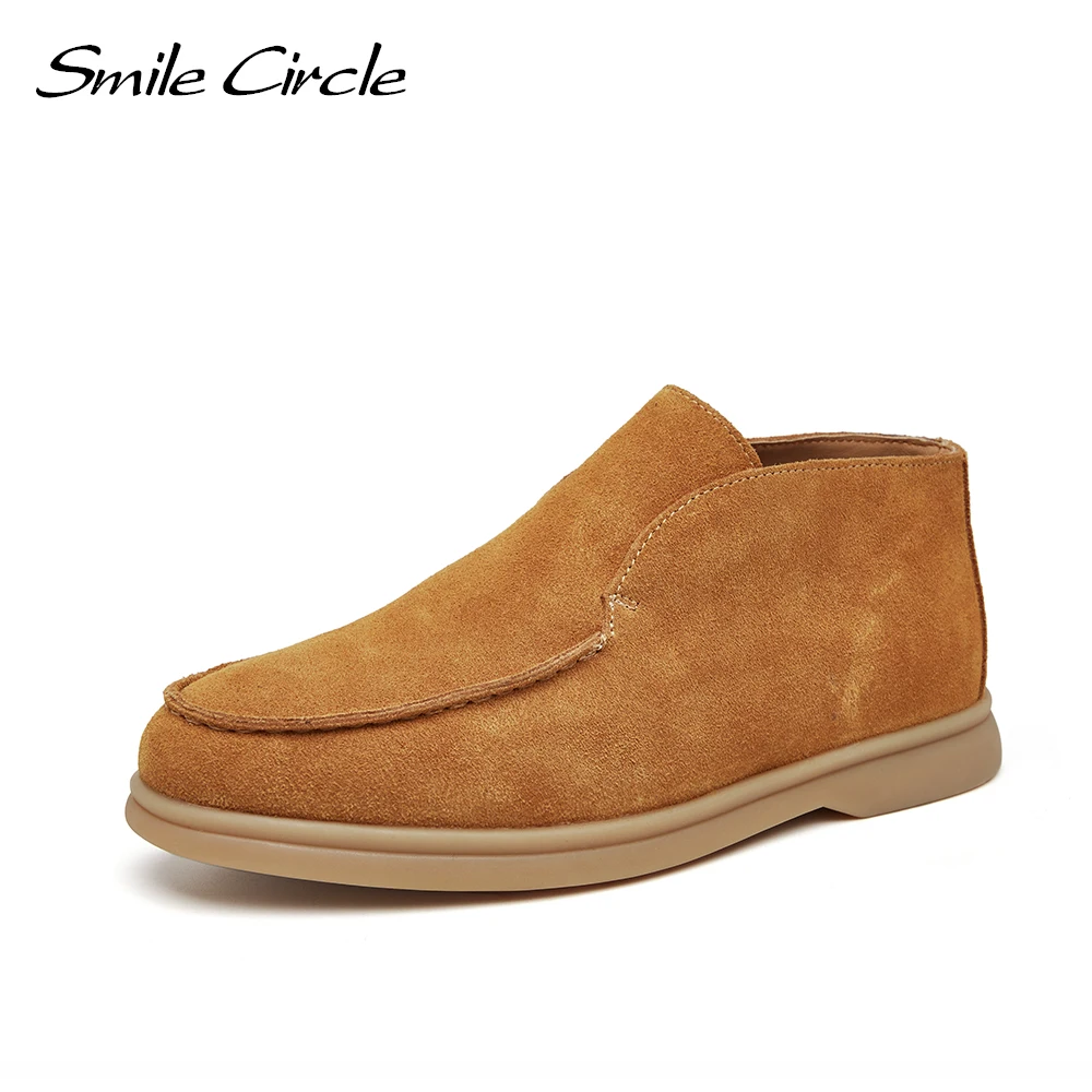 Smile Circle Women Flats Shoes Genuine Suede Leather Casual Shoes Spring 2022 Nude Slip-On Loafers Round Toe Ladies Lazy Shoes