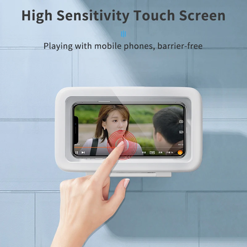 Bathroom Waterproof Phone Holder Wall Mount Shower Case Anti-Fog 360° Free Rotation High Sensitivity Touch Screen Mobile Holder