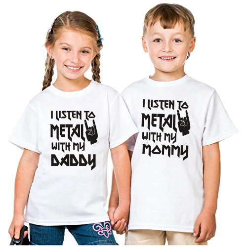 I Listen to Metal with My Mommy and Daddy Kids Summer Cotton Clothes Short Sleeve T Shirt Children Tops 1-10 Years