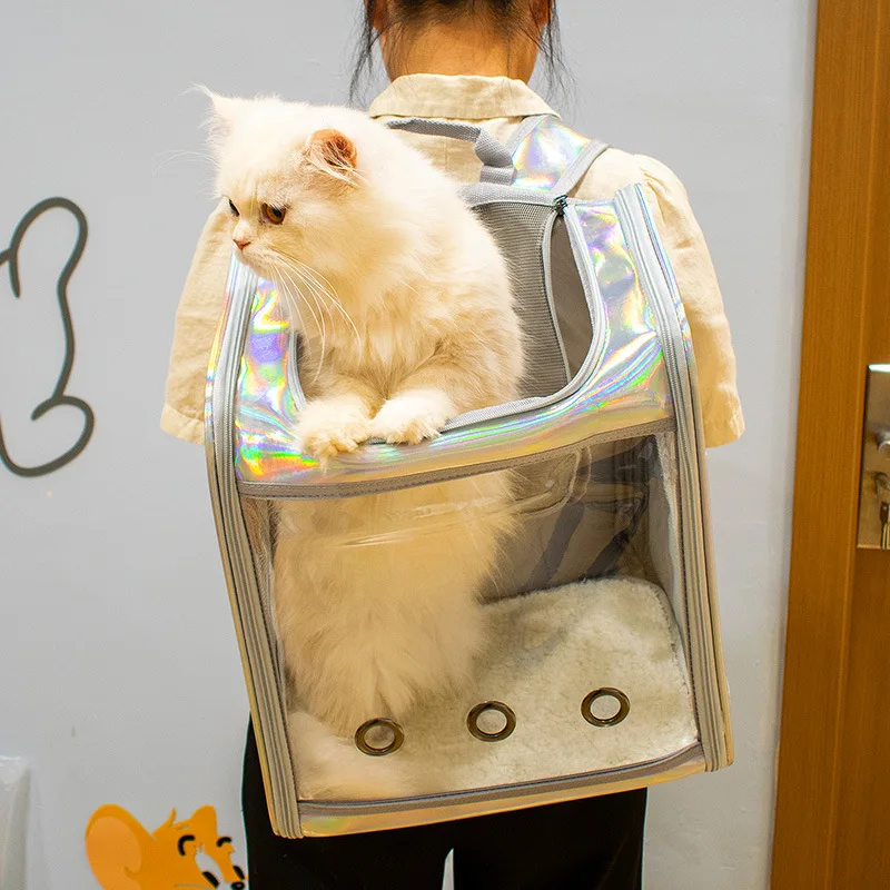 Pet Cat Carrier Backpack Breathable Travel Outdoor Shoulder Bag For Small Dogs Portable Transparent Carrying Pet Supplies Laser