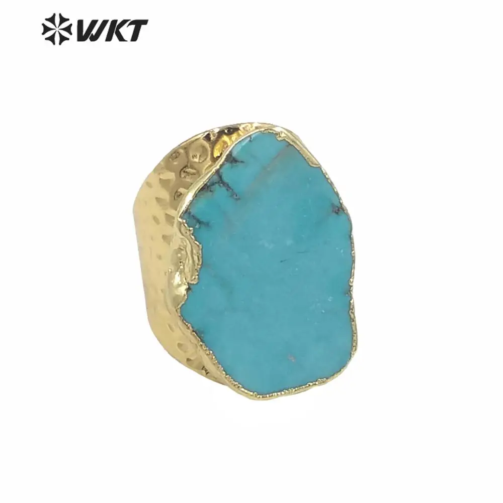 WT-R126 خواتم حجر Howlite أنيقة من النحاس الفيروزي المطلي بالذهب عيار 18 قيراطًا مزينة بشحن مجاني