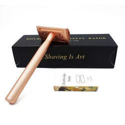 iRAZOR Rose Gold Double Edge Safety Razor for Men and Women Hair Removal Aluminium Handle with Blades Refills