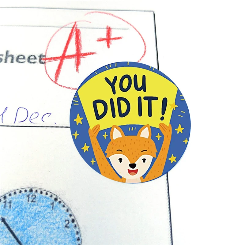 500 Cái/Cuộn Động Viên Miếng Dán Kính Cường Lực Cho Giáo Viên Trường Trẻ Em Sinh Viên Động Vật Dễ Thương Phần Thưởng Trang Trí Cho Gia Đình Trẻ Em 1 Inch vòng Miếng Dán