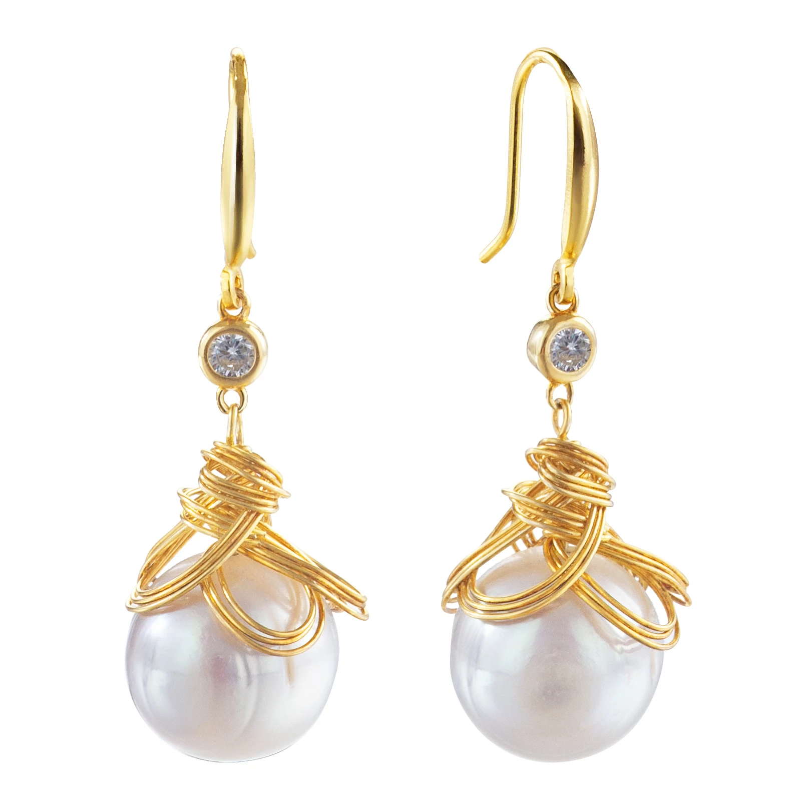 14K Gold Plated Silver Hook Earrings Fashion Handmade Freshwater Cultured Pearl Drop Earrings With 925 Sterling Silver Wire