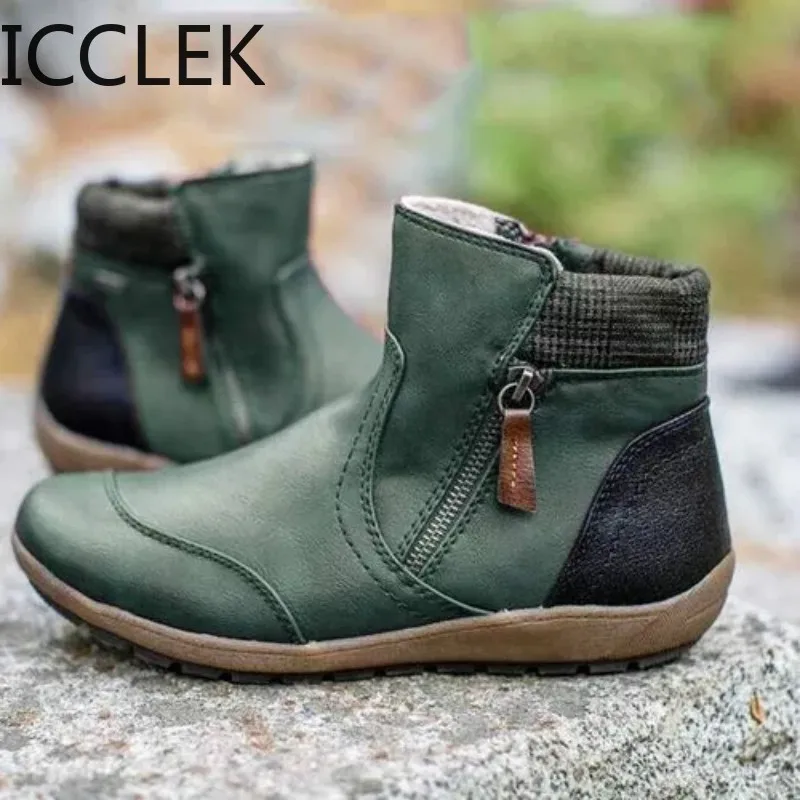 Damskie botki okrągłe Toe jednolity kolor damskie buty Retro Pu skóra wygodne Chelsea Boots damskie botki duży rozmiar 43