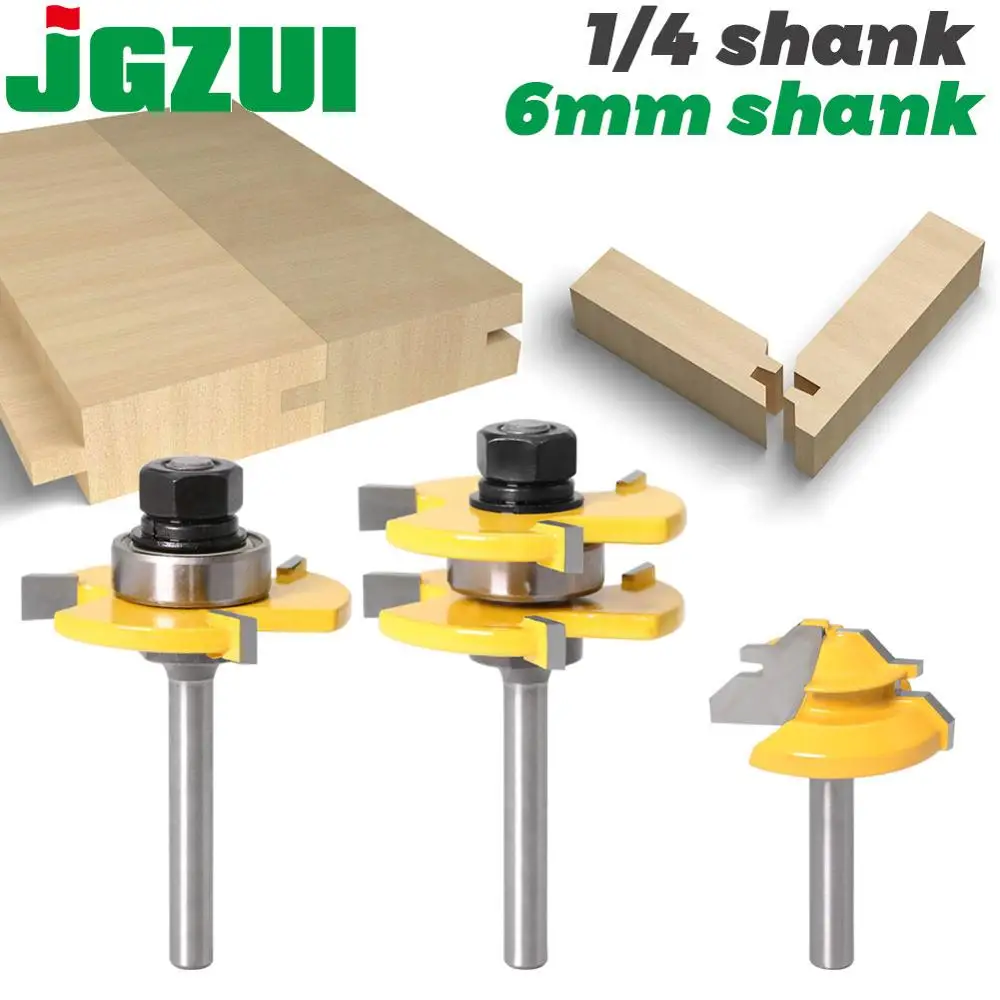 3 pc 6mm 1/4 Shank high quality Tongue & Groove Joint Assembly Router Bit 1Pc 45 Degree Lock Miter Route bit woodworking tools