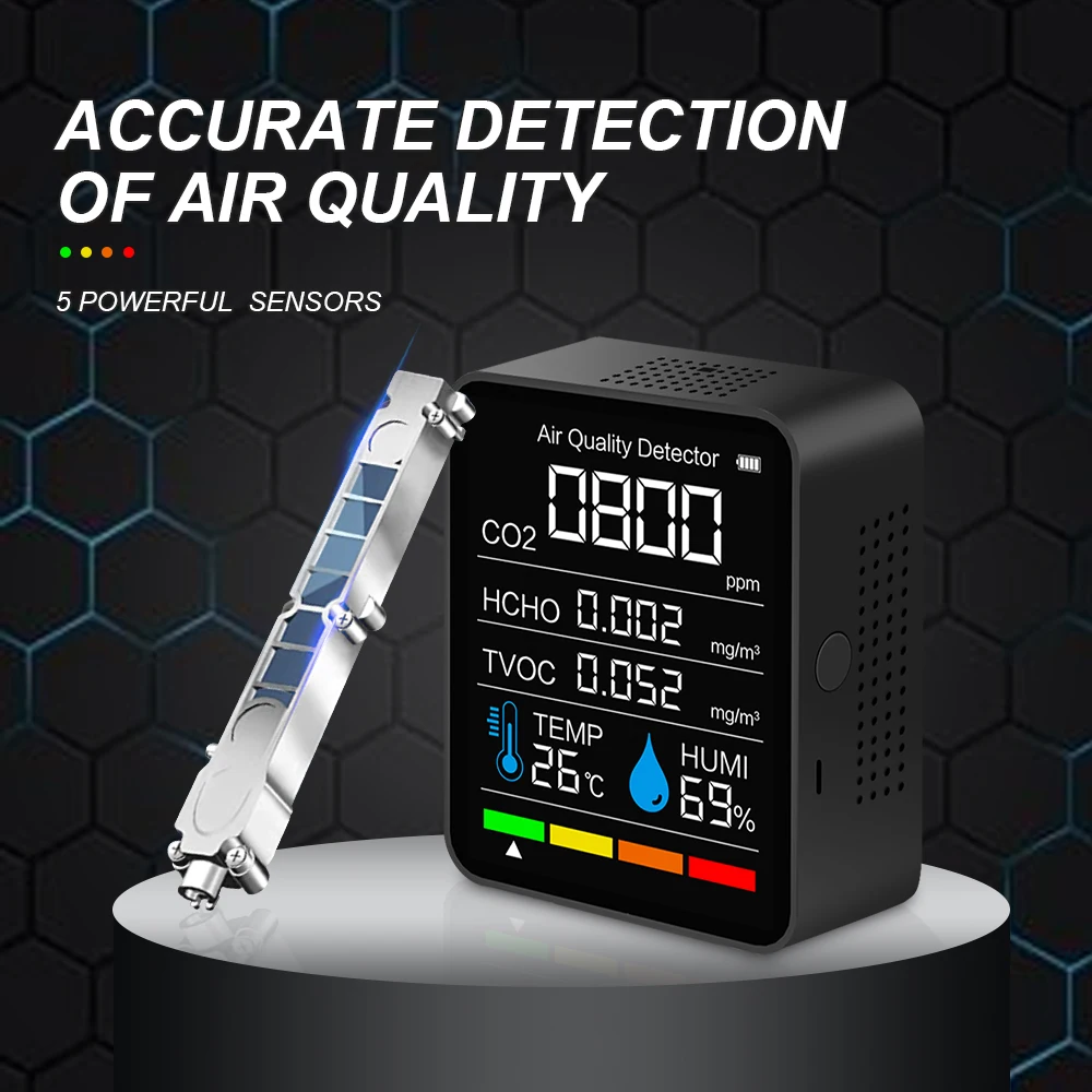 Detektor dwutlenku węgla Monitor jakości powietrza analizator TVOC HCHO CO2 inteligentny miernik cyfrowy wewnętrzny Tester czujnik temperatury i