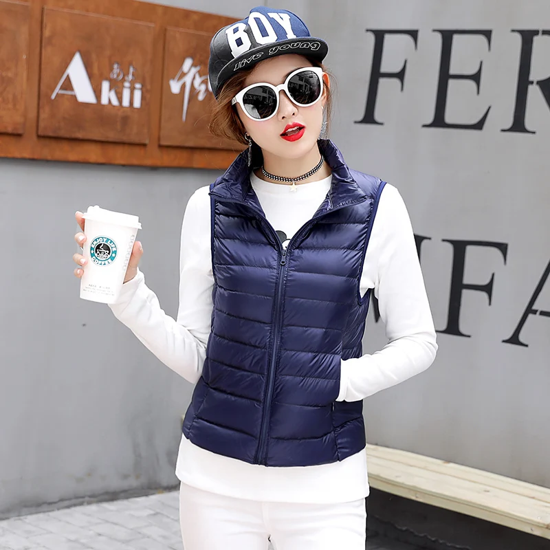 Women Vests 2021 New Winter Ultra Light White Duck Down Vest Female Slim Sleeveless Jacket Women\'s Windproof Warm Waistcoat