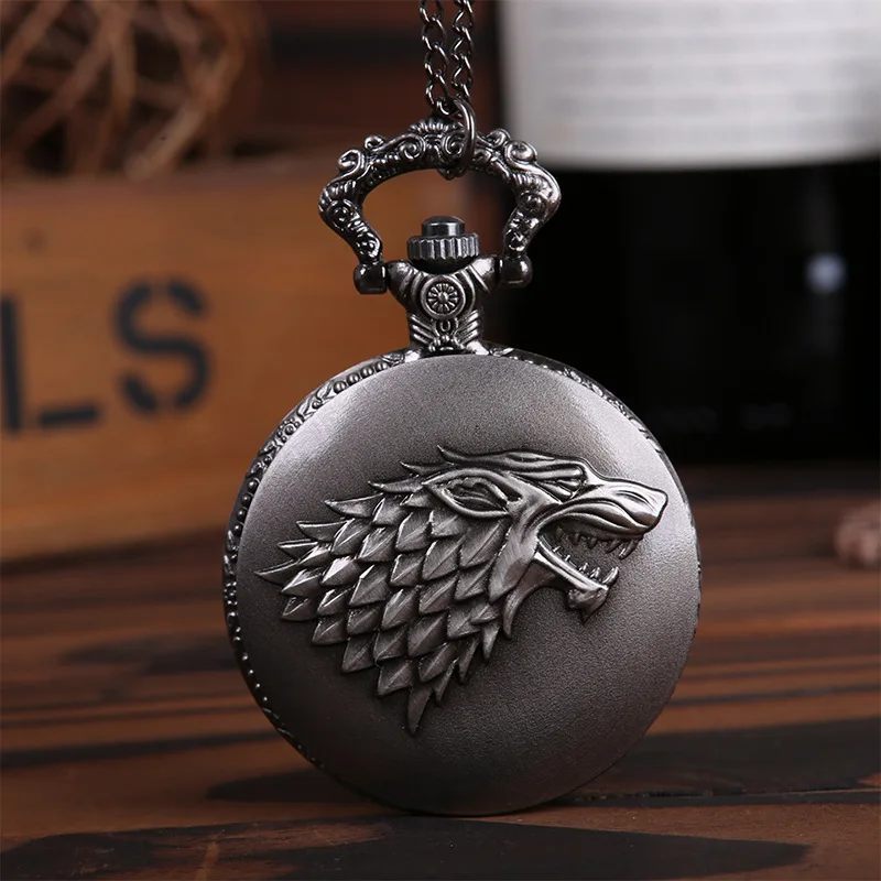 9005Classical silver gray wolf head totem pocket watch nostalgic wolf head with  hot embossed three-dimensional wolf he