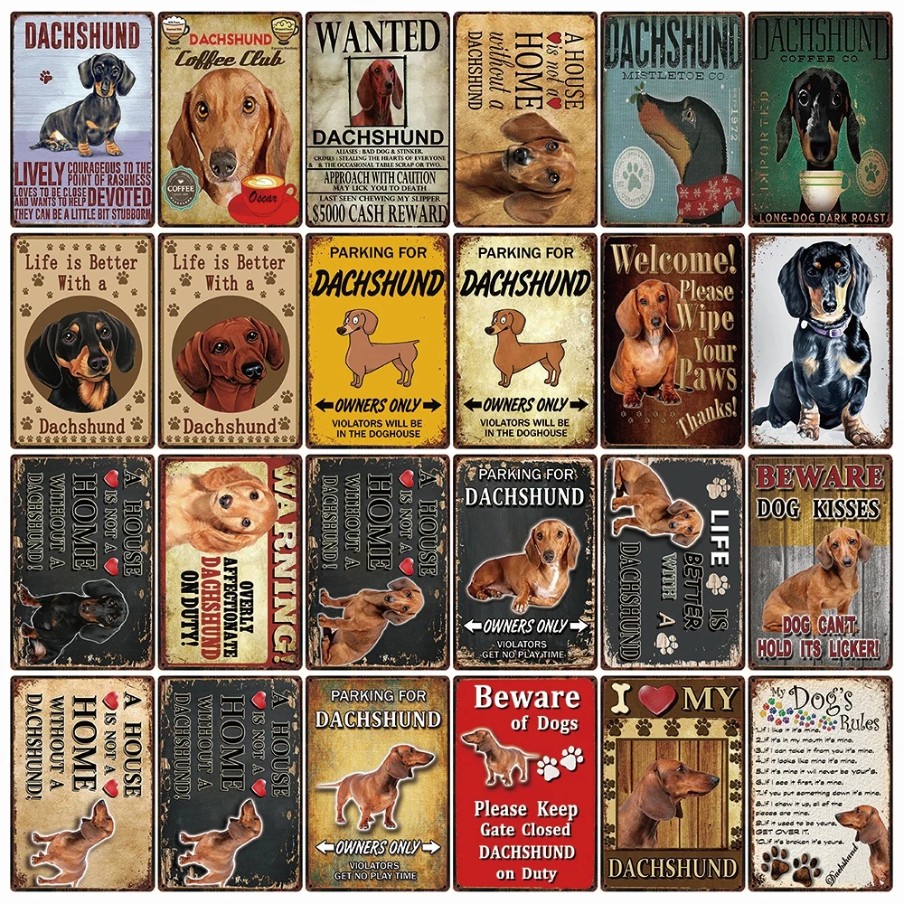 [ Kelly66 ] Pet Dogs Rules Warning Better Life With Dachshund Metal Sign Home Decor Bar Wall Art Painting 20*30 CM Size DG-12