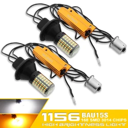 2Pcs 7440 1156 BA15S BAU15S LED Bulb Canbus 168SMD Error Free P21W White Amber Double Color Lamp PY21W Car DRL Turn Signal Light