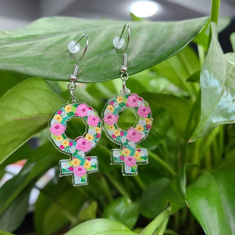 New Fashion Irregular Acrylic Feminist Floral Symbol Dangle Earrings  for Women Girls Lovely Summer Holiday Beach Dangle Earring