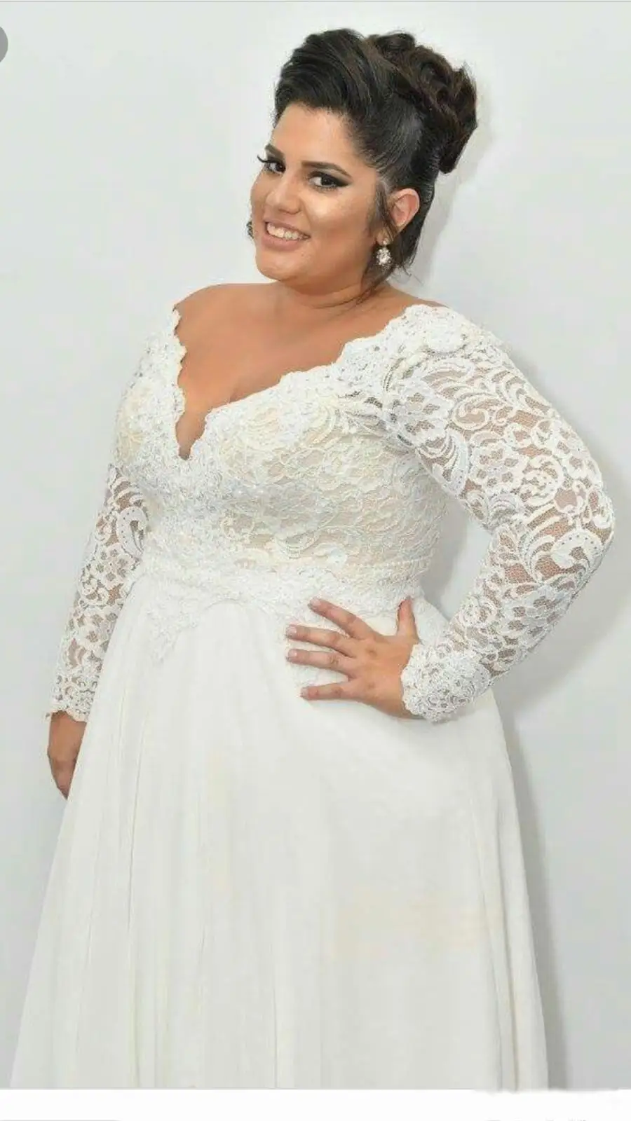 Bohemian Plus Size Trouwjurken 2021 Goedkope Lange Mouwen V-hals Een Lijn Kant Bruidsjurken Floor Lengte Beach Wedding jurk