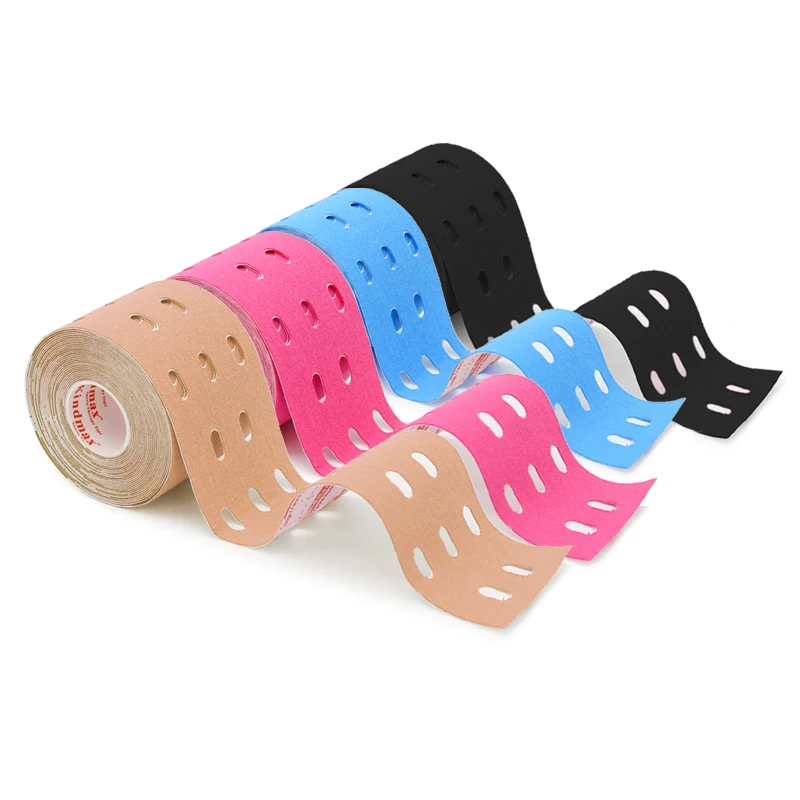 4PCS/Lot Kindmax Hole Kinesiology Tape 5cm 5m Cotton Elastic Kinesiology Therapeutic Athletic Tape for Muscles, 4 Pack