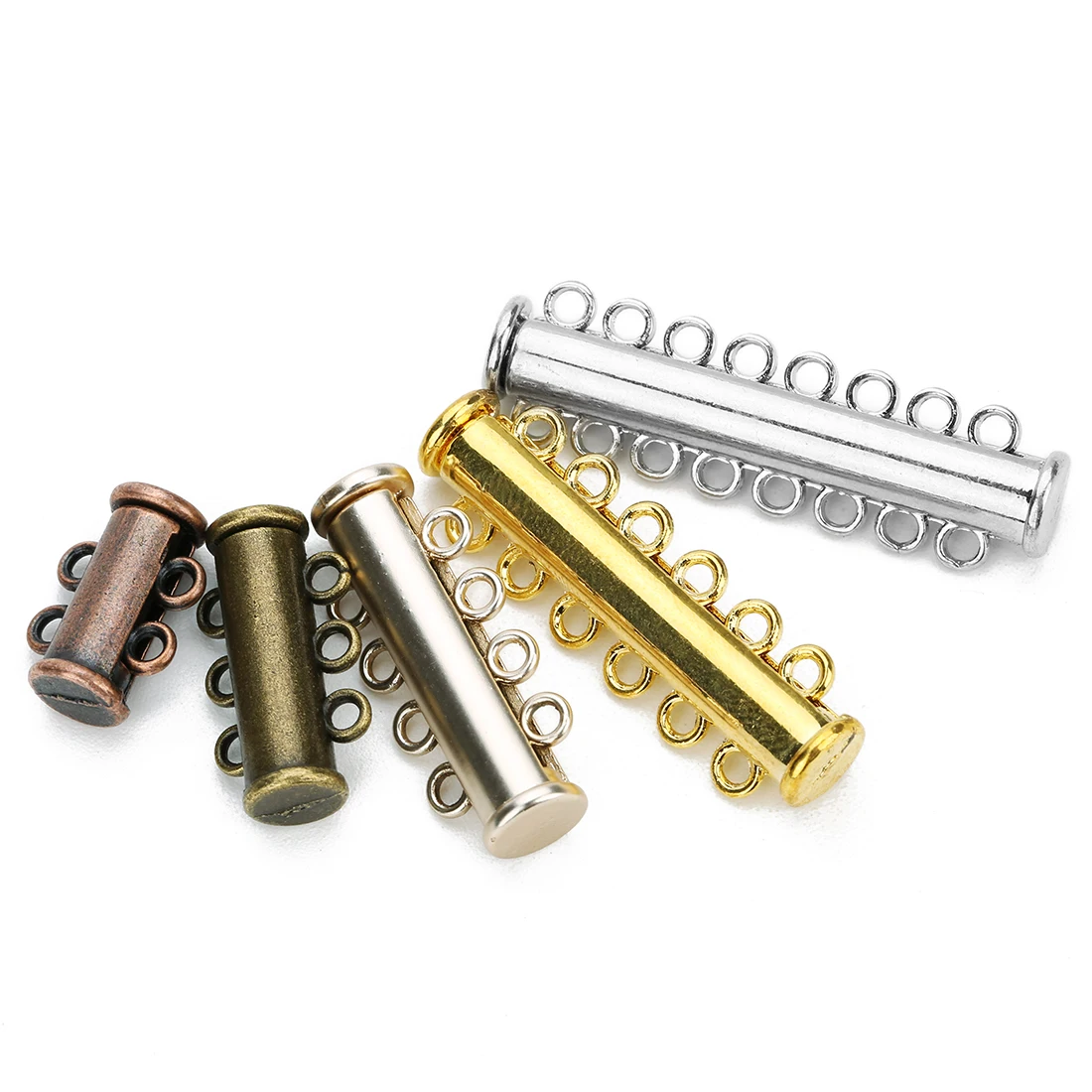 SAUVOO 5pcs Rows Strong Magnetic Clasps Slide Tubes Lock For Layered Bracelet Necklaces Buckle Hook Jewelry Making Findings