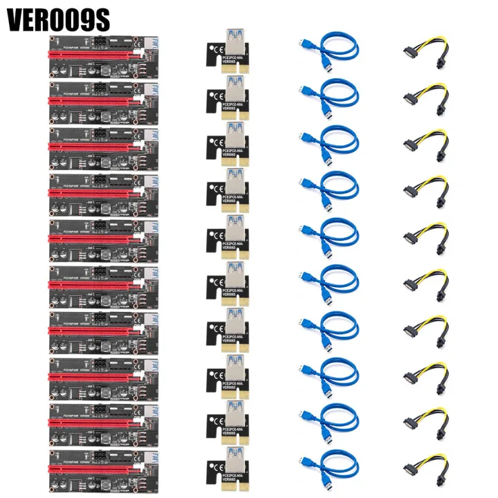 2/4/6/10 PCS New Ver009S PCI-e Riser Card PCI Express 1X to 16X Adapter USB 3.0 Data Cable Pcie Riser Adapter Card SATA