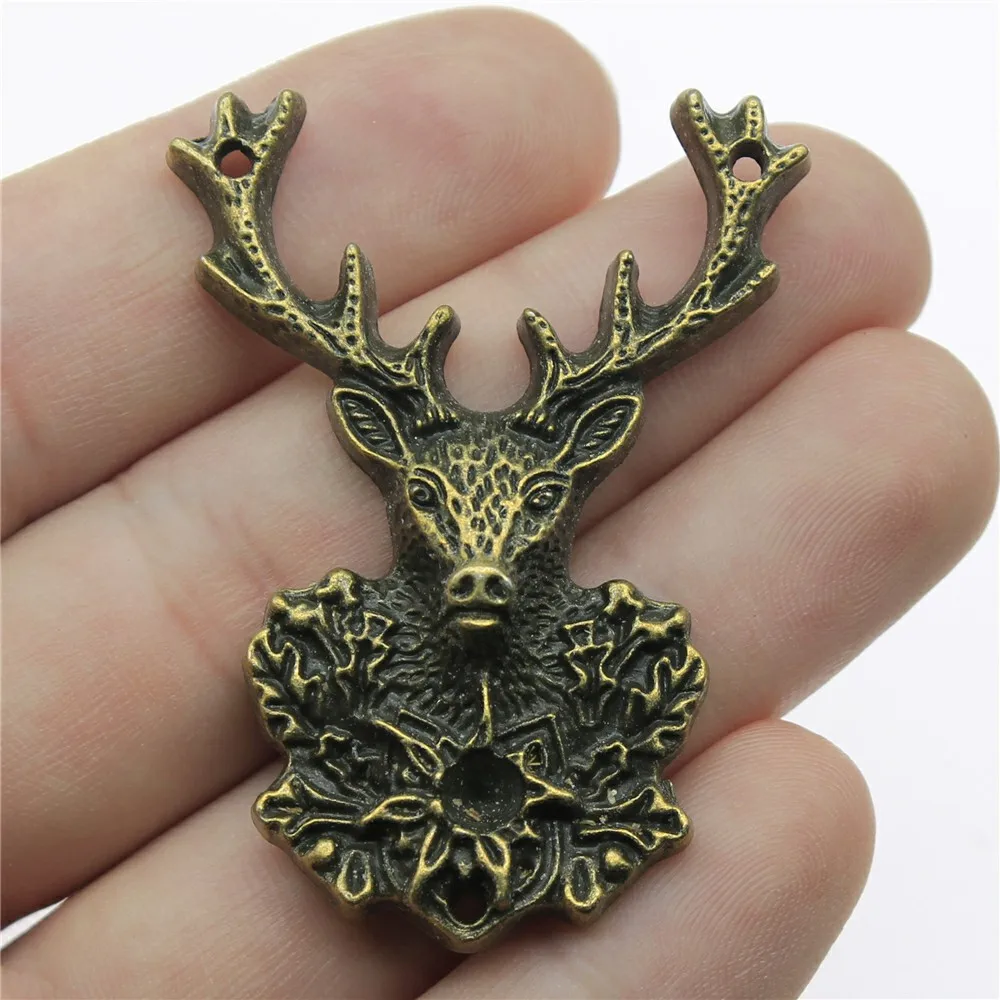 2PCS/lot 51*38mm Deer Antlers Metal Charms Deer Head Pendants Antique Bronze Color Making DIY Handmade Tibetan Jewelry DIY 1119