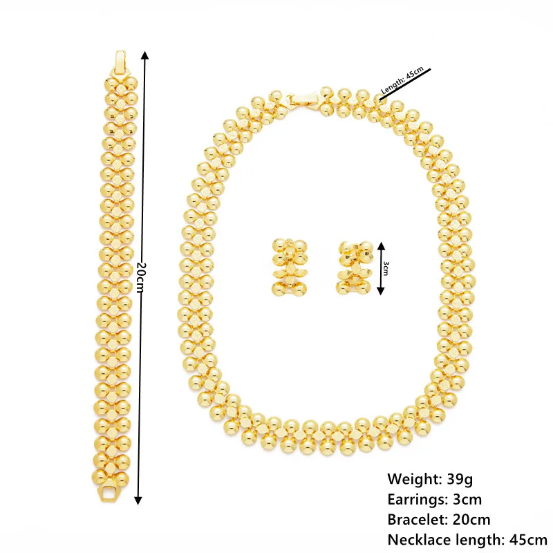 Ethiopia Fashion Jewelry Sets for Women Bracelet Gold Plated Round Necklace & Earrings Accessories Set Bridal Wedding Gifts