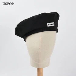 USPOP 2021 New Women's  Berets Solid Color Letter label Beret Autumn Vintage Berets Hat