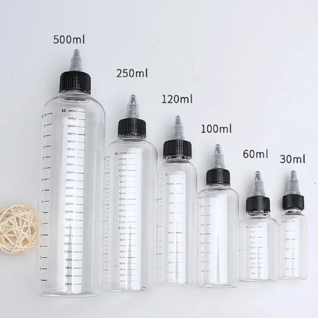 5x PET Leere Dropper Flasche mit Twist Cap + Skala Tattoo kit Zubehör, 30/60/ 100/120/250/500ml