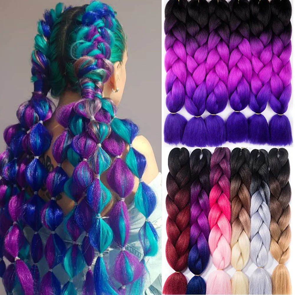 100g 24 inch Jumbo Braid Hair Extensions Synthetic Braiding Hair Ombre Crochet Hair for women Pink Red Green Blue Orange