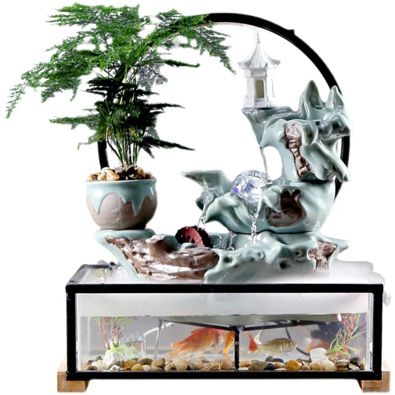 Fish Tank Living Room Circulating Water Small Desktop Rockery Office Fish Globe Aquarium Landscape Decoration