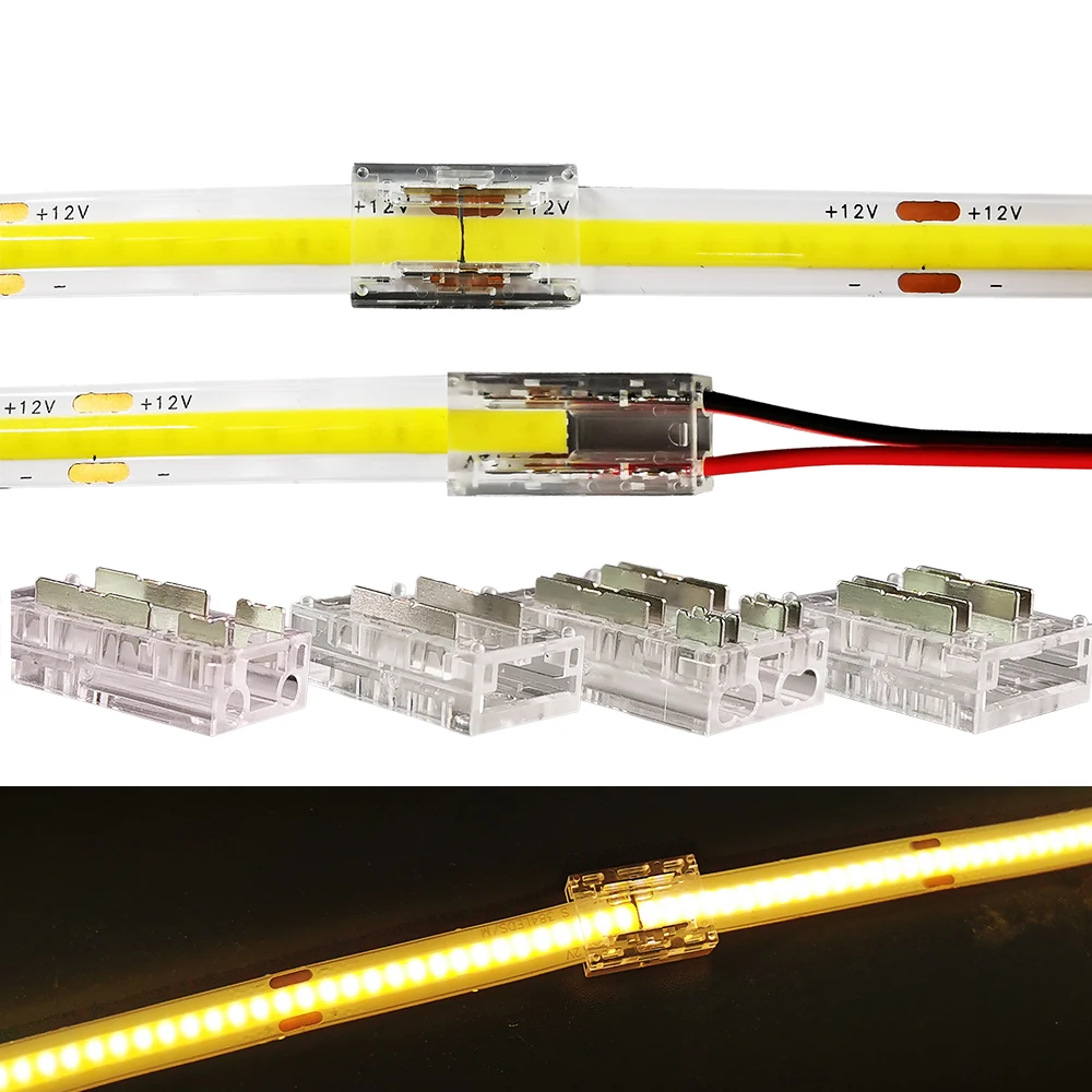 

COB LED Strip Solderless Connector For Fast Connect 2Pin Single Color 4Pin RGB High Density Flexible FOB Light 10mm 8mm Width