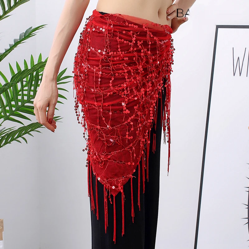 New Belly Dance Sexy Sequined Triangle Towel Waist Chain Sequins Tassel Hip towel Waist Towel Dance Practice Clothes Costumes