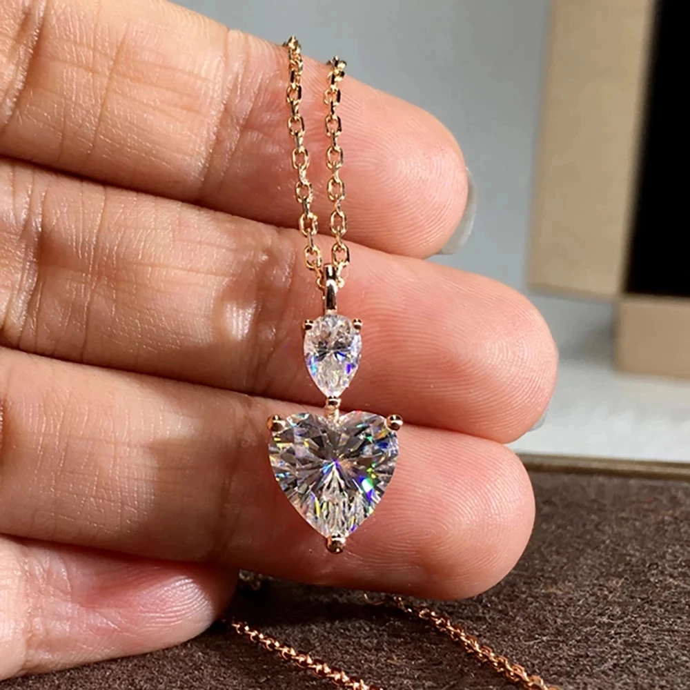 

10K Au417 Gold Women Pendant Necklaces Moissanite Diamonds Heart Water Drop Wedding Party Engagement Anniversary Present Trendy