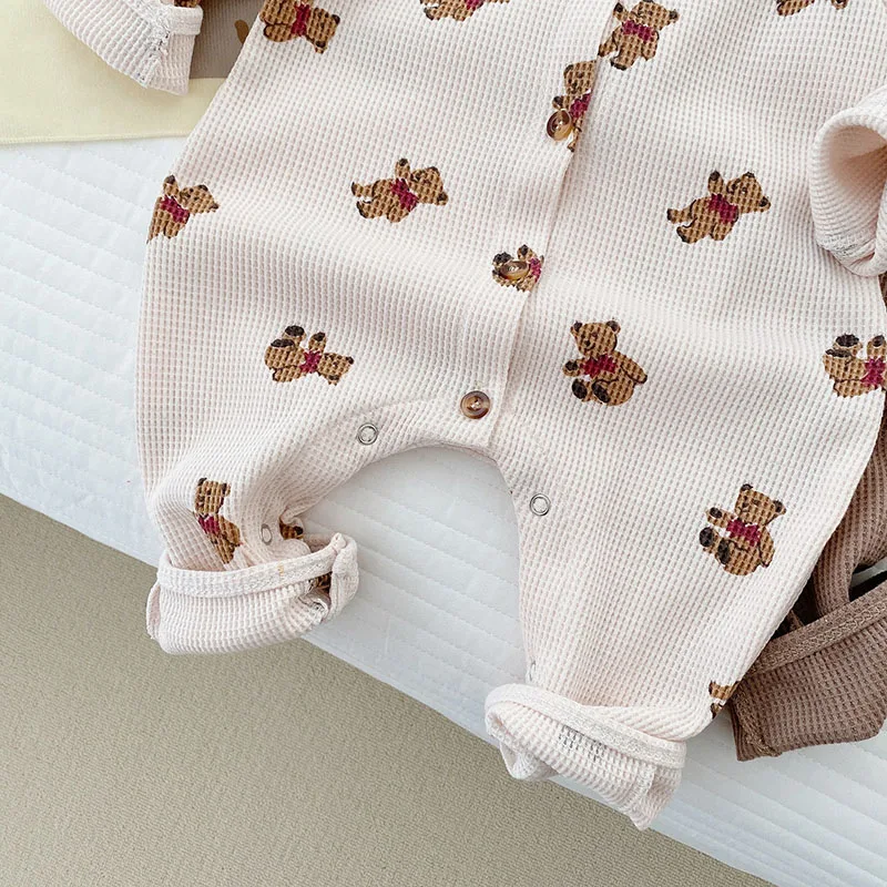 MILANCEL Autumn New Baby Rompers Toddler Bear Jumpsuits Boys Outfit Waffle Rompers