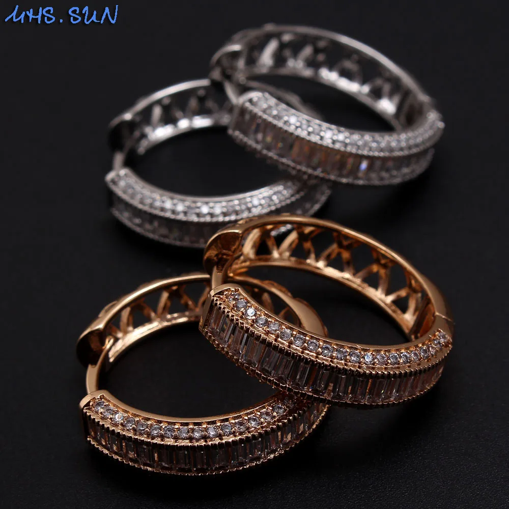 MHS.SUN 2019 New Elegant Women CZ Zircon Earrings Gold/Silver Color Vintage Crystal Hoop Earrings For Female Jewelry Best Gift