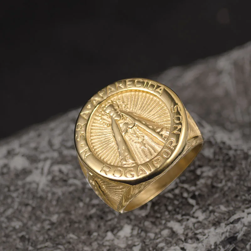 

Valily Men's Punk Gold Color Stainless Steel Classic Prayer Ring for Men Women