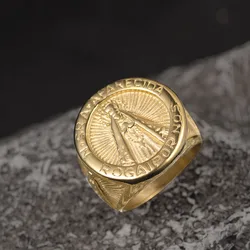 Valily Men's Punk Gold Color Stainless Steel Classic Prayer Ring for Men Women