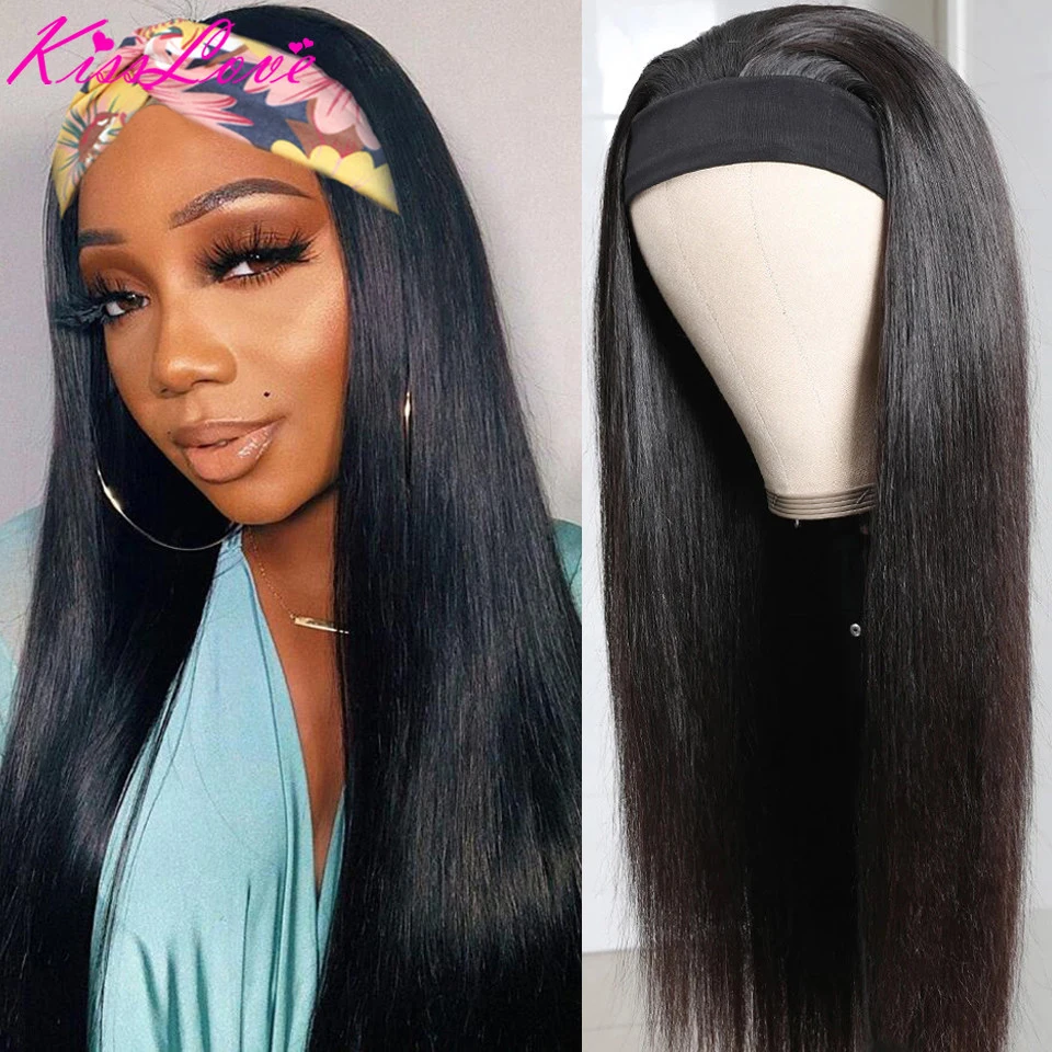 

Kiss Love Straight Hair Headband Scarf Wig for Women No plucking No Sew In High-quality Chic Style Glueless 100% Human Hair Wigs