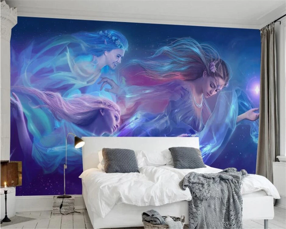 

wellyu Customized large mural European modern minimalist glare starry flying beauty background wallpaper Papel de parede