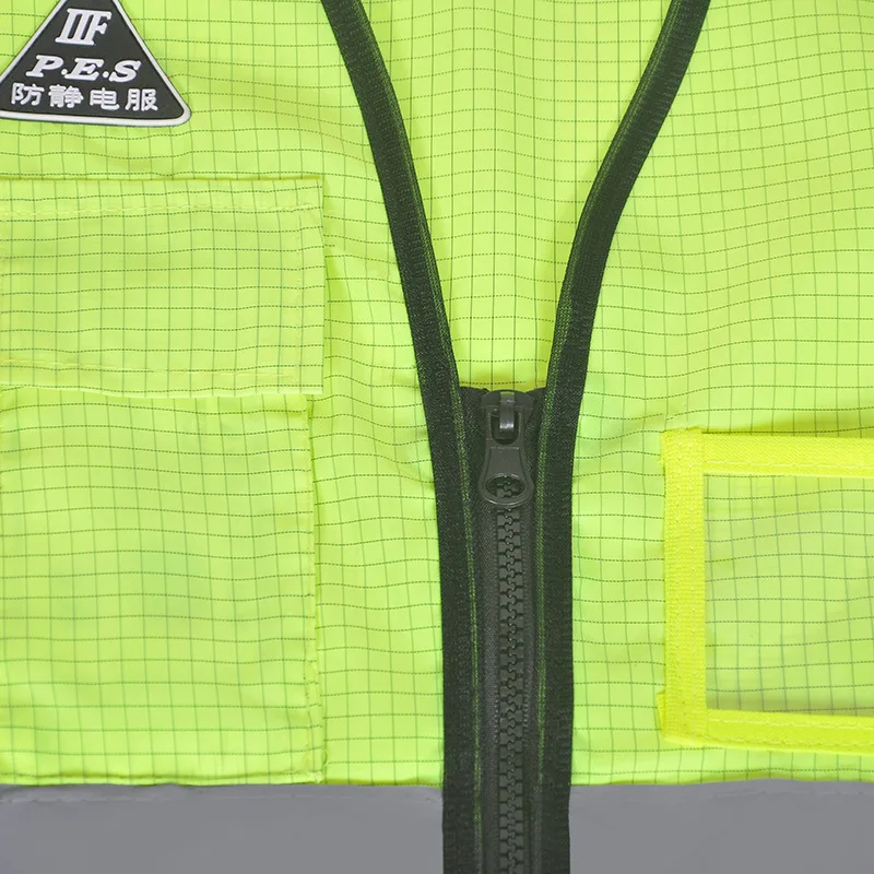 100% Antistat Polyester Safety Vest for Men Pockets and Zipper High Visibility Construction Oil Station Reflective Work Vest