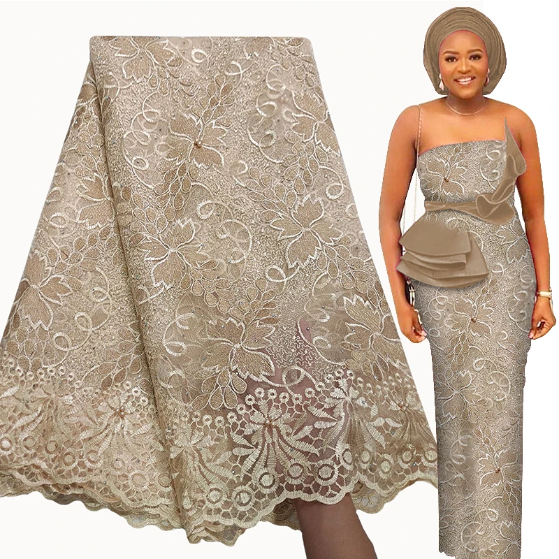 Bestway Elegant African Lace Fabric 5 Yards High Quality Rhinestone Soft French Tulle Nigerian Wedding Asoebi Women Dress Laces