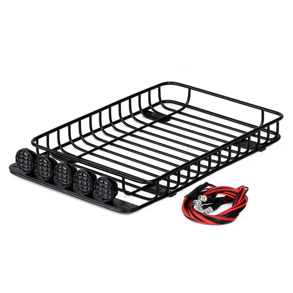 INJORA 232*145mm Metal Roof Rack with 5 LED Lights for 1/10 RC Crawler Car TRX-4 Axial SCX10 90046 SCX10 III AXI03007