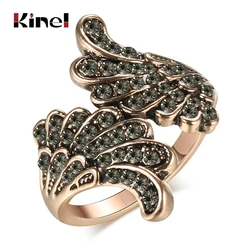 Kinel Luxury Gray Crystal Flower Ring Antique Gold Bague Femme Vintage Wedding Rings For Women Boho Jewelery 2020 New