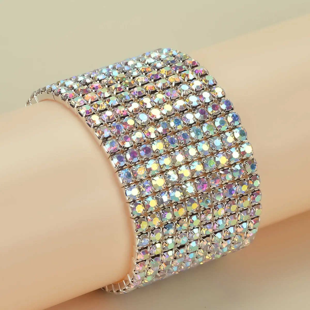 TREAZY Multicolor 10 Rows Rhinestone Crystal Bracelets &Bangles for Women Bridal Wedding Bracelet Elastic Wristband Prom Jewelry