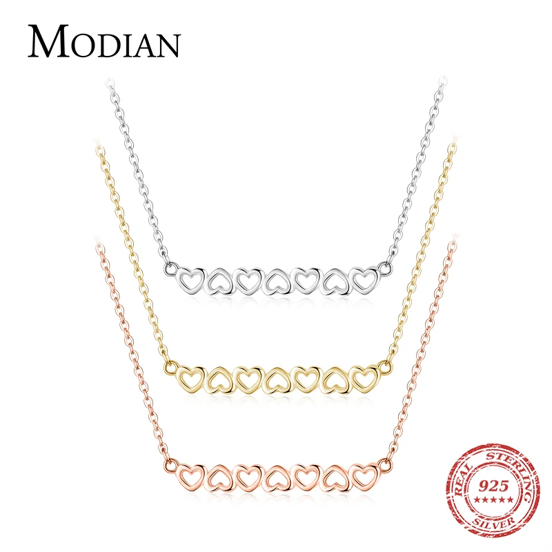 Modian 3 Color Hearts Fashion Necklace Solid 925 Sterling Silver Romantic Love Chain Necklaces For Women Wedding Jewelry Gifts