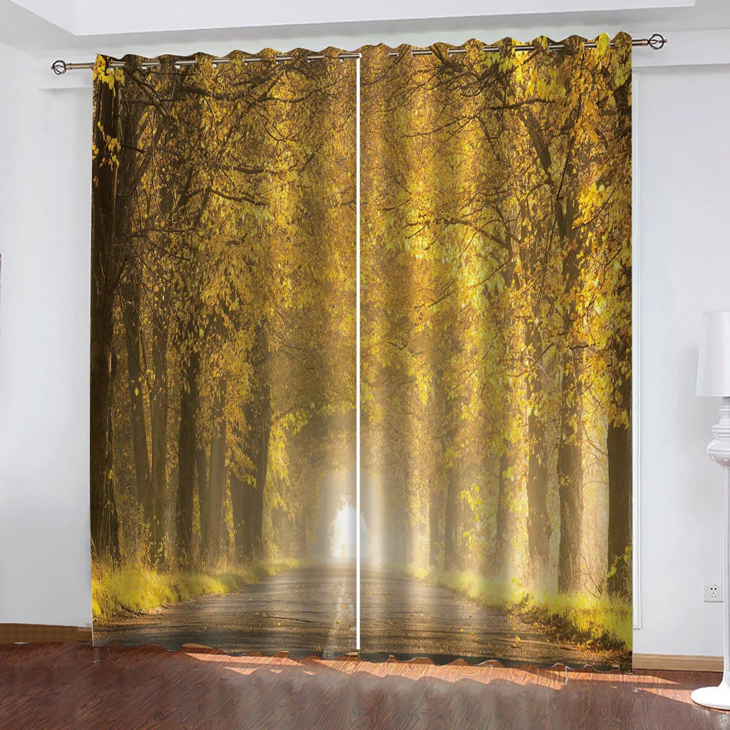 

Custom gold forest curtains 3D Blackout Curtains For Living room Bedding room Drapes Cotinas para sala