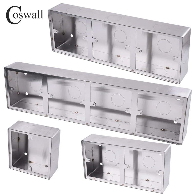 Coswall 36mm Depth Thicken Polished Stainless Steel Anti-Corrosion Fireproof Wall External Surface Mounting Box 1/2/3/4 Seat