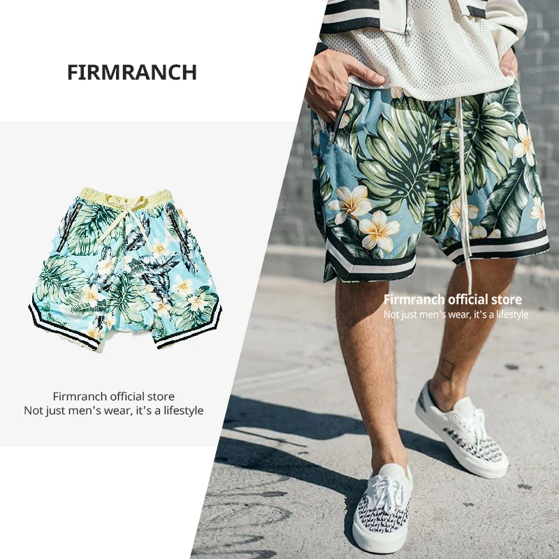 

Firmranch News 2021 Retro High Street Hipster Leaf Flowers Short Men/Women Basketball Loose Sports Short Casual Board Baggys