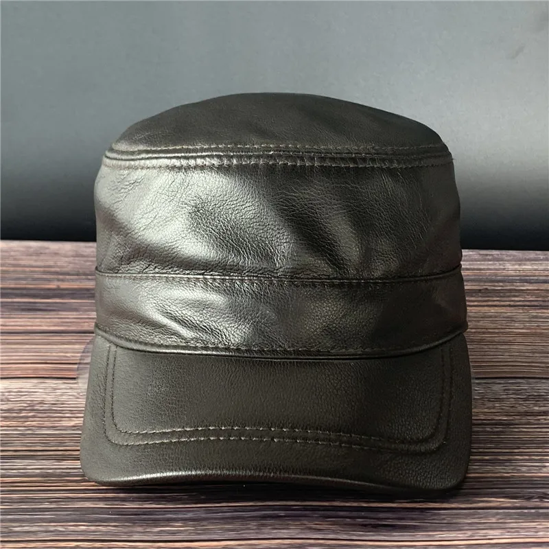 Aorice Genuine Leather Men Baseball Cap Hat High Guality Men\'s Real Sheep Skin Leather Adult Solid Army Hats Caps HL154-B