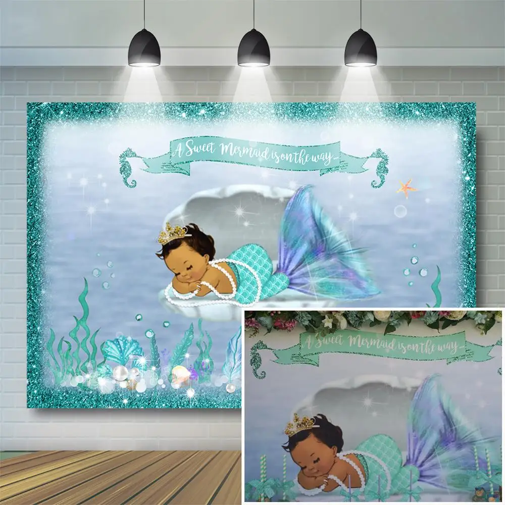 

Mermaid Baby Shower Backdrop Under the Sea Mermaid Photography Background Little Mermaid Baby Shower Party Banner