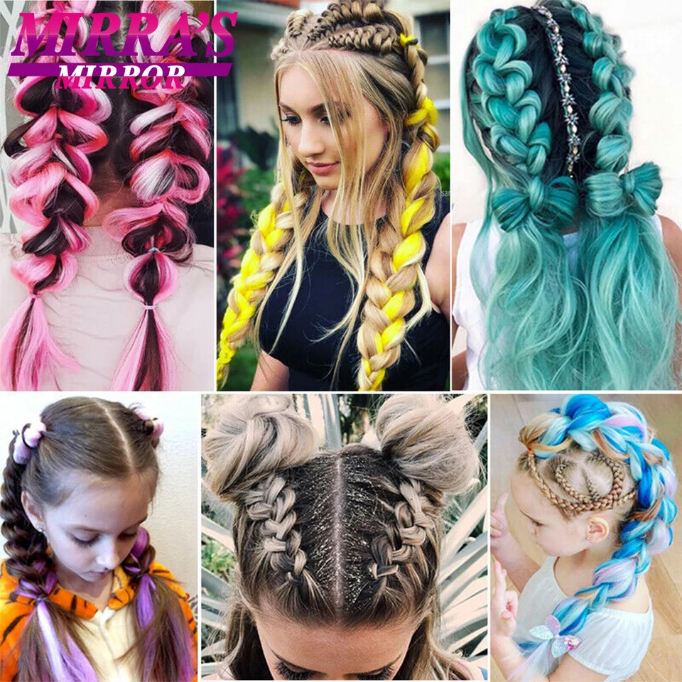 Trenzado para Niñas, Pre-Estirado, Ombre, Jumbo, Sintético, Rojo, Rosa, Azul, Gris, 24 Pulgadas, para Mujeres 5